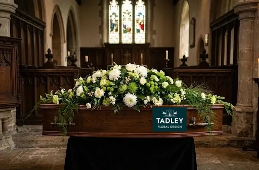 Luxury White & Green Coffin Spray