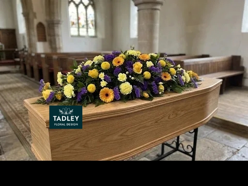 Traditional Mixed Coffin Spray Yellow & Purple